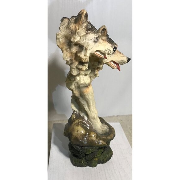 Three Wolf Heads On Rock Base Sculpture Figurine Resin Home Decor Ornament - Picture 8 of 12